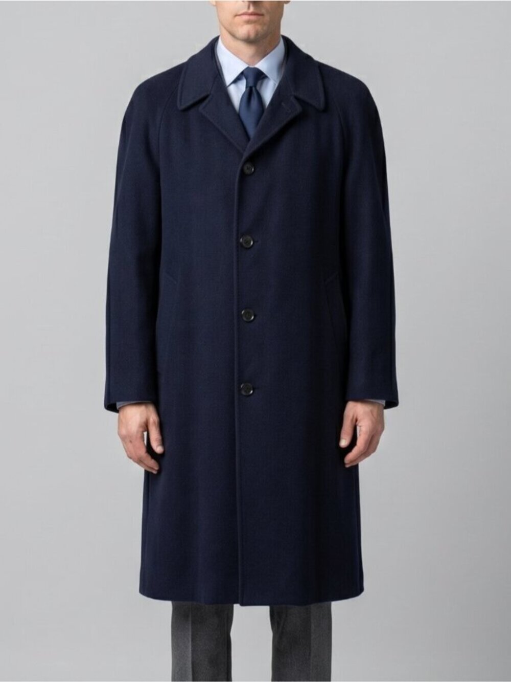 Vintage Savile Row Navy Wool Cashmere Overcoat Long Coat Mens 40 Made Canada